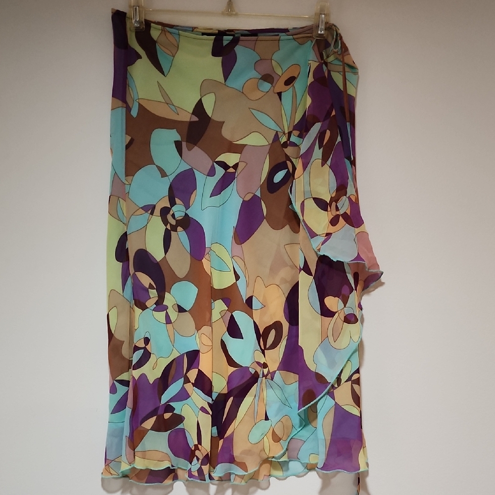 Vintage Express Silk Floral Multicolor Asymmetrical Skirt Size 9/10